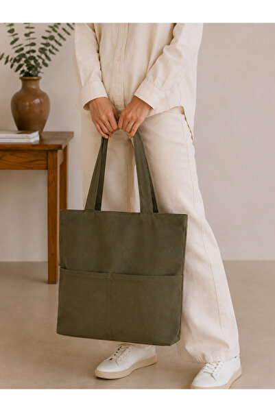 dekado Women's Khaki Bag Zippered Hand and Shoulder Bag Canvas Fabric Tote Bag