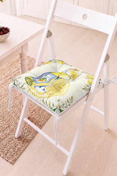 Home Limon Motifli Pofidik Sandalye Minderi - Sarı ve Yeşil Dekoratif Mutfak ...