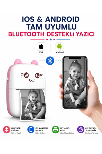 AL-TECH BİLİŞİM Bluetooth Mini Yazıcı Termal Fotoğraf Yazıcısı