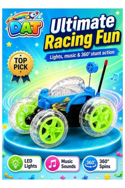 DAT RC Stunt Car with LED Wheels & 360° Flips, Remote Control Tumbling Trick ...
