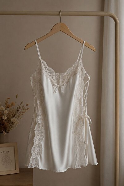 LİORA LİNGERİE TEKSTİL Luna Lace Saten Babydoll Gecelik İp Askılı Dantel Deta...