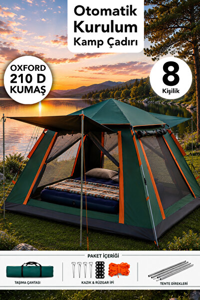 Fischer 8 Kişilik Otomatik Kurulum Çadır - Oxford 210 D Kumaş Kamp Bahçe Çadı...