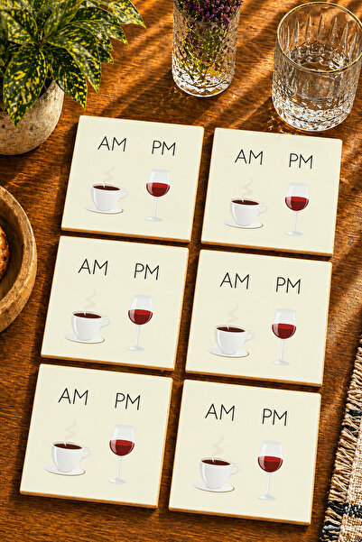 JHAAR Coffee - Wine Design Modern Set of 6 Coasters - Uv Printing Mdf - 10X10 cm
