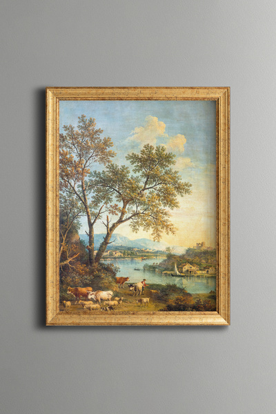 epiqart A River Landscape with a Shepherd and a Village in the Background - V...