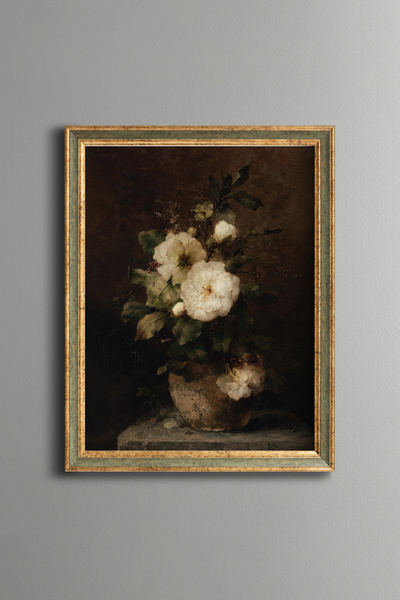epiqart Still Life with White Roses - Vintage Patterned Painting - Fine Model