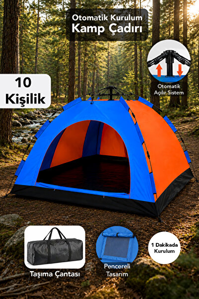 fischerone 10 Kişilik Hızlı Kurulum Çadır - Pratik Su Geçirmez Otomatik Bahçe...
