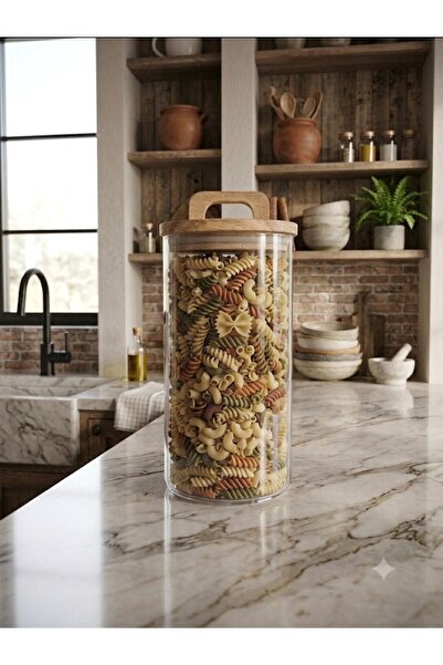 Demirhan Vacuum Acacia Wood Lid Glass Jar - Food/Grain Storage Container