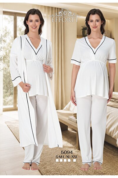 EM&FA TEKSTİL Maternity Pajama Set with Nursing Features and Robe