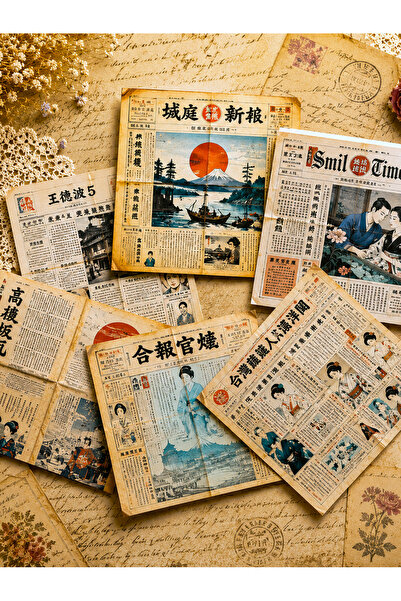 stickybloom Vintage Japon Gazeteleri Mini Kağıt Seti 18 Adet 10*10 cm Scrapbo...