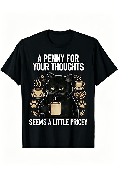 17 seramik Men'S Pure T-Shirt, Featuring a Fun Black Cat Coffee Print, Summer...