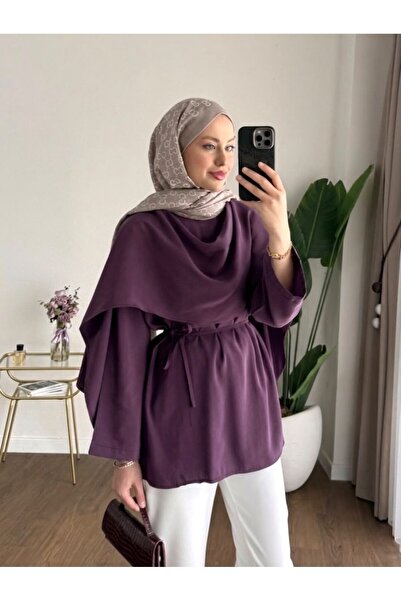 KEVRA Lace-Up Tunic Shirt with Cape Detail