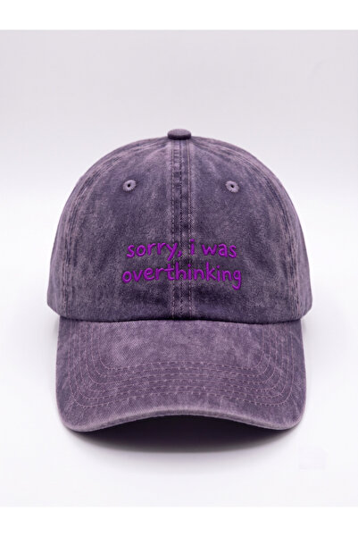 Hathub Club "sorry, i was overthinking" Nakışlı Yıkamalı Şapka / Kep