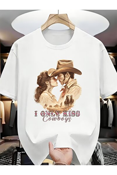 1001 Line تي شيرتات قطنية مريحة بطبعة "I Only Kiss Cowboys" هدايا عيد الحب، م...