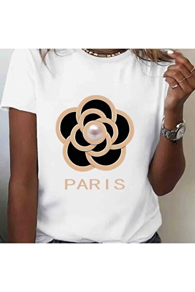 23 nisan 1pc Women's Pure Camellia Flower T-Shirt - Short Sleeve Round Neck C...