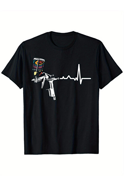 STITCHLY Black [Graphic T-Shirt] Casual Tee with Colorful Spray Paint Gun Des...