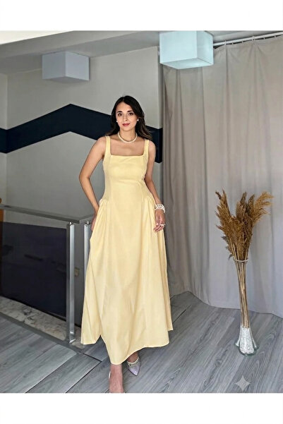 Starmount Butik Askılı Maksi Boy Bel Pile Detaylı Yazlık Elbise