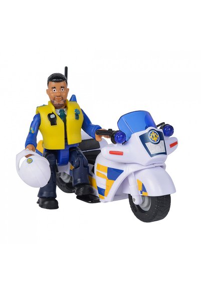 Fireman Sam Motocicletă de jucărie de poliție cu figurină Malcolm