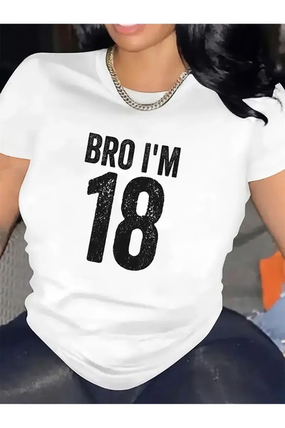 LİNA06 [تي شيرت BRO] تصميم BRO I'M 18 - تي شيرت قطني للاستخدام في المطاعم، مت...