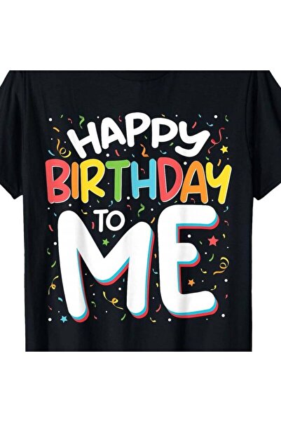 BASEPULSE Happy To Me Graphic T-Shirt - Festive Black Tee with Colorful Party...