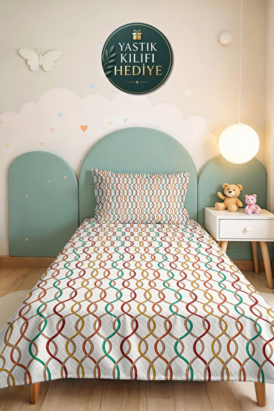Evimde Bambaşka Geometric Modern Young Room Single Pique Set-Colorful Striped...