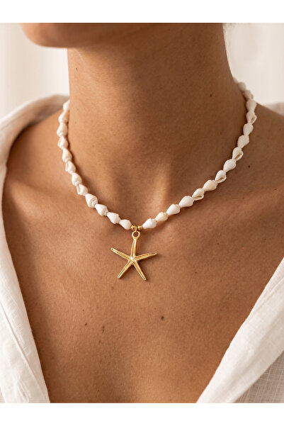Esdem Accessories Doğal Deniz Kabuklu Sallantılı Deniz Yıldızı Kolye