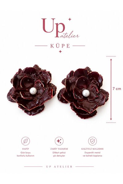 Up Atelier Bright Pearl Burgundy Flower Earrings