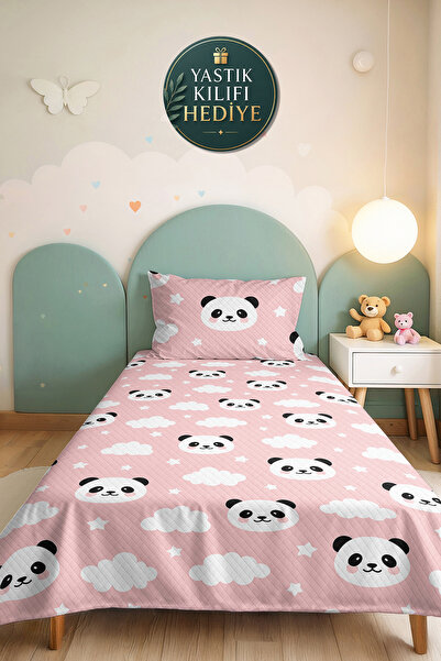 Evimde Bambaşka Panda Cloud Pink Girls' Pique Set - Cute Star White Baby Room...
