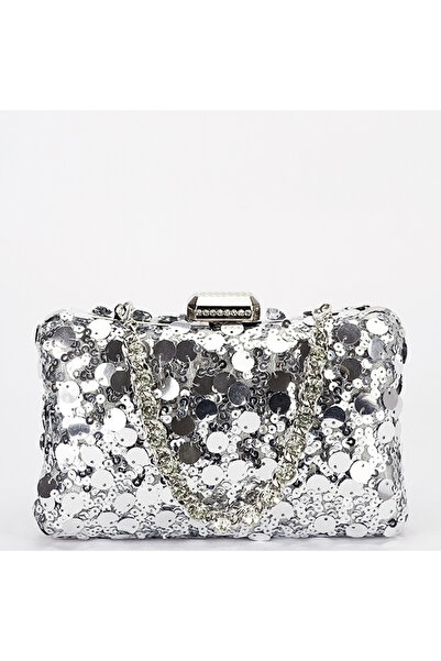 SOFILINE Ασημί βραδινό τσαντάκι clutch με πούλιες BYH-896 05