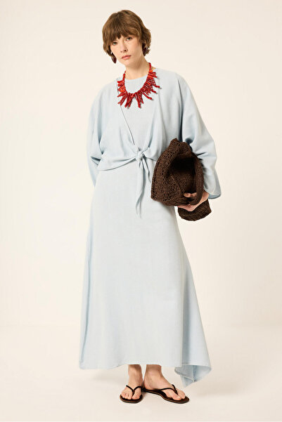 Touché Privé Linen Textured Kimono and Strappy Dress 2-Piece Set