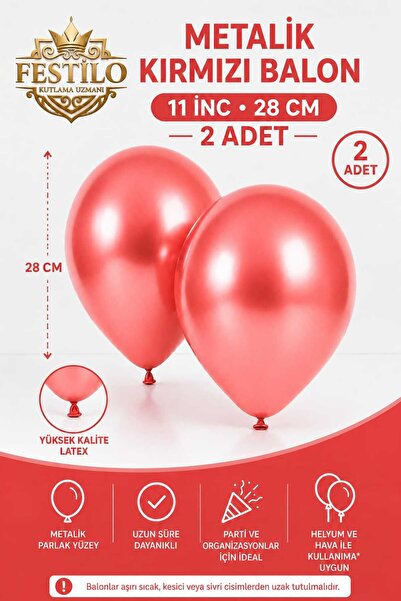 FESTİLO Metalik Latex Balon 11 İnç 28 Cm 2 Adet Doğum Günü Parti Süsleme Balonu