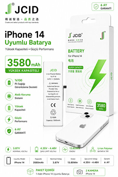 JCID iPhone 14 Uyumlu Batarya 3580mAh %100 Pil Sağlığı ve servis geçmişi Dest...