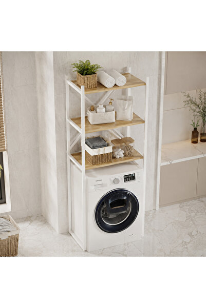 AYZ Braga Metal 3 Çamaşır Makinesi Üstü Düzenleyici Raf Beyaz Banyo Düzenleyi...