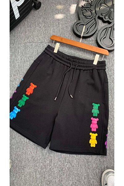 COZYWEAR Colorful Teddy Bear Printed Black Shorts