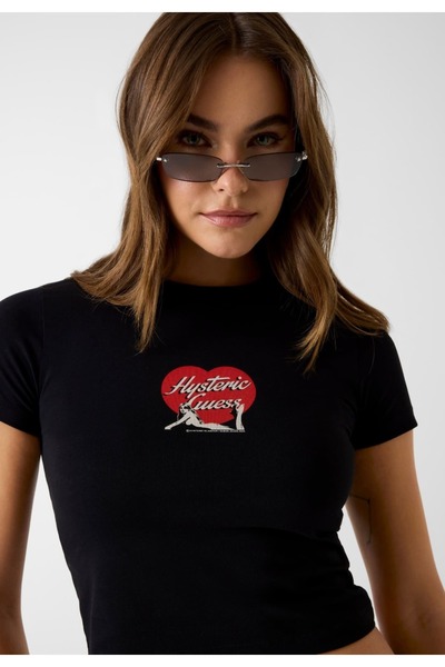cto your style Women's Slim Fit Heart Printed Crop T-Shirt Slim Fit Short Sle...