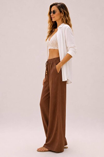 Rouge basıc 100% Cotton Muslin Wide-Leg Pants