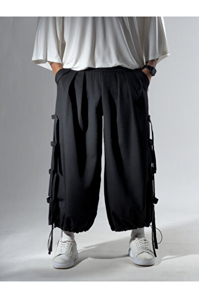 COCOPELLI Men's Black Loose-Fit Trousers with Rope Detail Coc3243