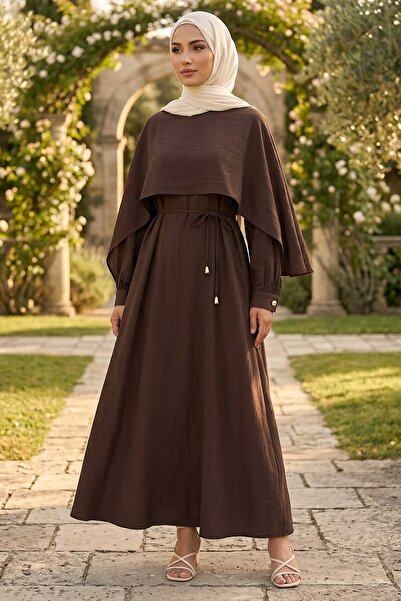 TOFİSA Cape Dress Brown - 28627-Brown