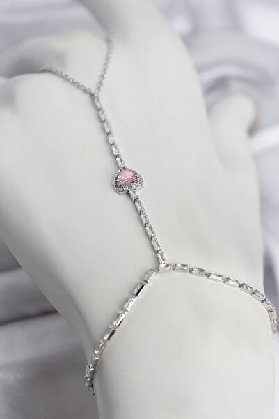 norsary Silver Color Brass Zircon Stone Pink Heart Model Şahmeran