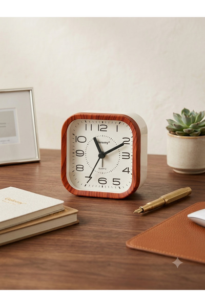 silmarin Vintage Ahşap Tasarımlı Masa Saati | Modern Dekoratif Quartz Çalar Saat