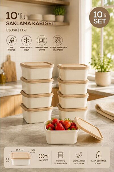 Tercih Home 10-Pack 350 ml Refrigerator Organizer, Microwave and Freezer Stor...
