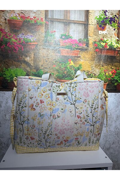 Elisss Design White Picnic Bag, Baby Bag, Beach Bag, Lunchbag, Floral Pattern...