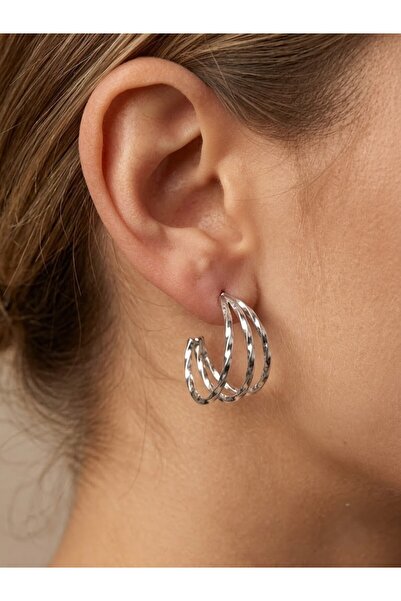 aurora dükkan Steel Silver Color Multi-Look Serrated Hoop Earrings