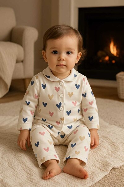 Amur trend Bebek kalp desenli düğmeli pijama takımı
