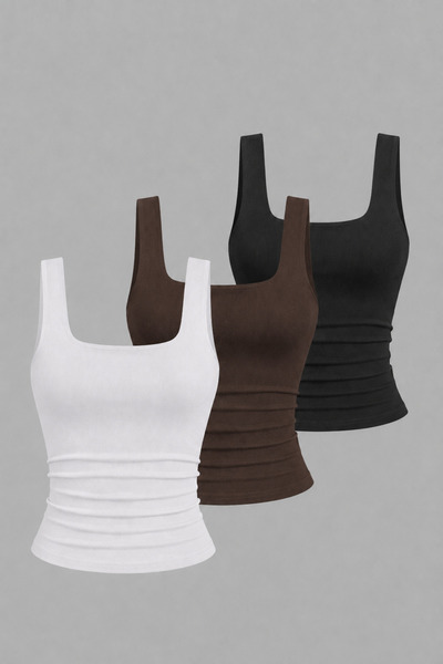 GİYİYORUM 3-Piece Women's Strappy Body Crop Athlete Basic Square Neck Flexibl...