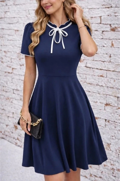 USLUCAN ALIŞVERİŞ Women's Short Sleeve Collar Lace-Up and Ruffled Midi Janjan...