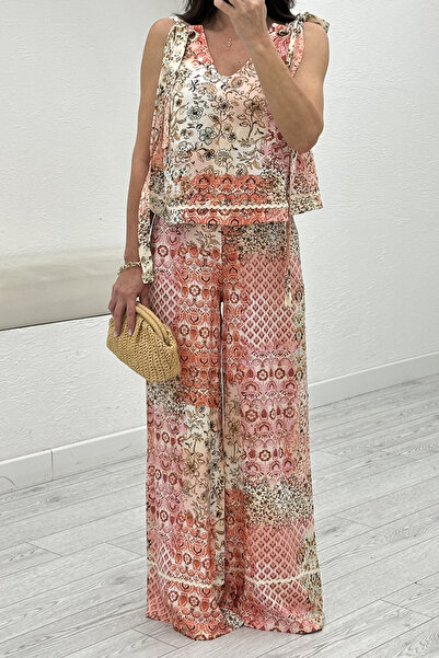 Suziş Ethnic Patterned Strappy Blouse and Pants Set 4S3051