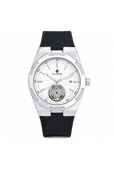 Clasico Apex Men's Skeleton Dial Silicone Strap Watch – Premium Stainless Ste...