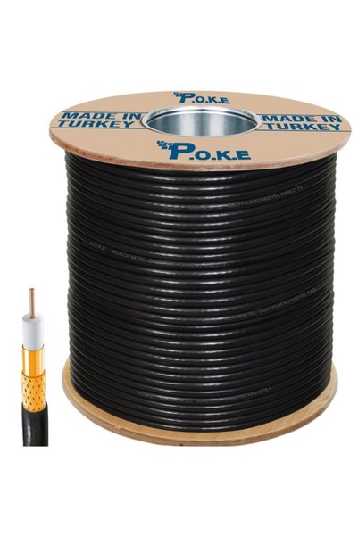 Poke 64 Tel Gold Anten Uydu Kablosu RG6/U6 1.02 Siyah 300 Metre PK-1374