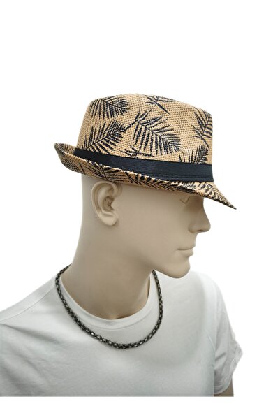 Janti Jtss26Blk1885 Hasir Beige Color Leaf Patterned 1St Quality Summer Hat