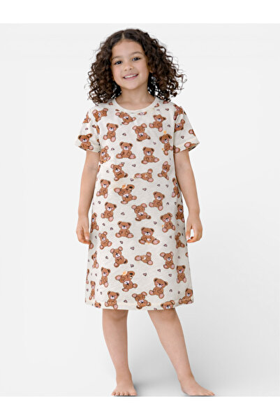 Victor and Jane By Styli Girls Teddy Print Sleep T-Shirt Dress